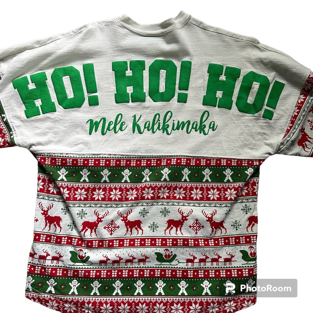 Spirit Jersey Ho! Ho! Ho! Mele Kalikimaka Long Sleeve Shirt Christmas Xmas XS‎